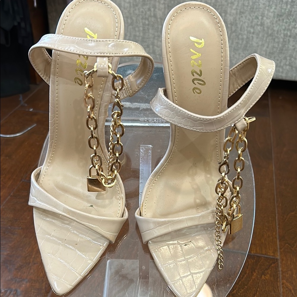 Beige Chain Strap Heels